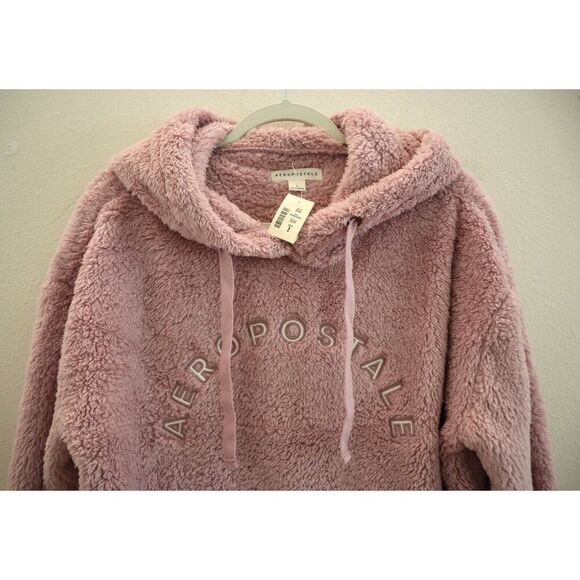 Aeropostale Women's Sz L Pink Sherpa Fleece Embroidered Logo Pullover Hoodie - Picture 3 of 7